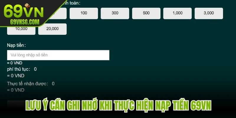 Lưu ý cần ghi nhớ khi thực hiện nạp tiền 69VN